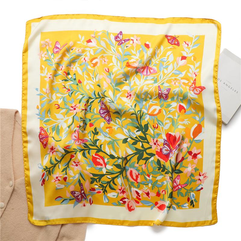 Luxury Square Silk Scarf for Women Silk Feeling Shawl Satin Hijab Fashion Wraps Hair Bands Ribbon Headband Bandana 70x70cm