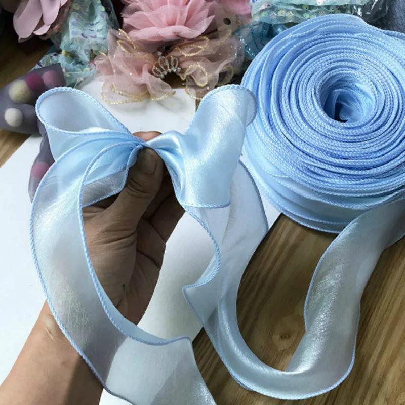 35Meters Wavy Organza Ribbon Silky DIY Hair Bow Making Material Accessories Wide Colorful Gradient Satin Lace Wave Hemming Tape