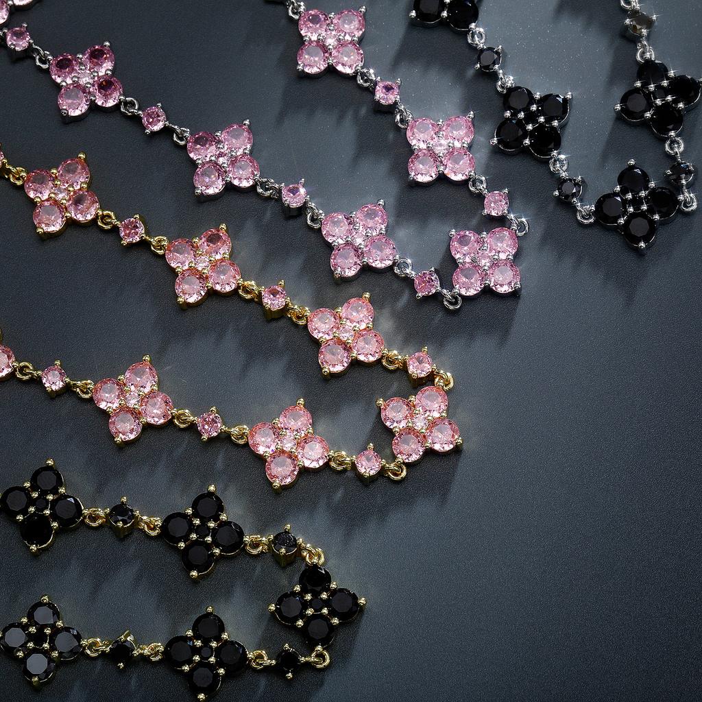 Full Diamond Brass Inlaid Zirconia Four Leaf Clover Bracelet Women's Light Luxury Sparkling CZ Premium Sense Jewelry
