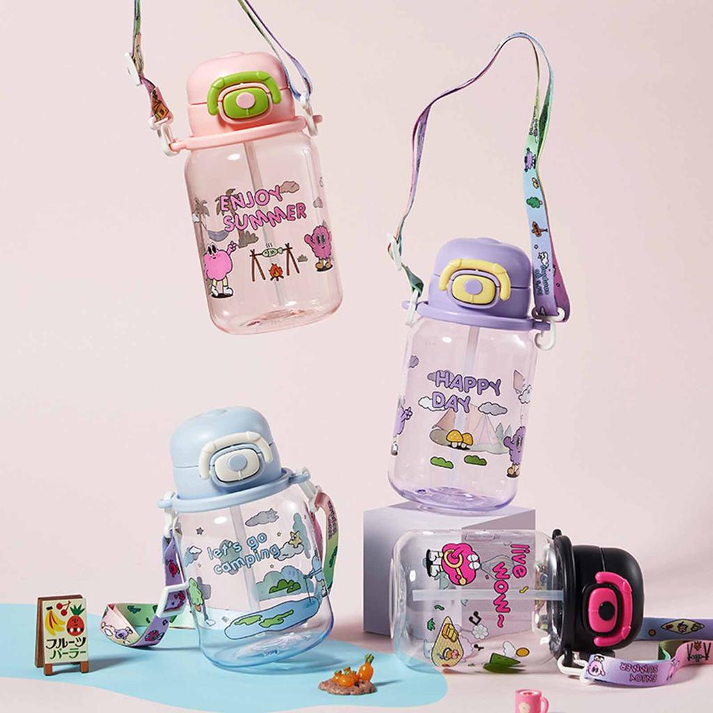 Student Cute Straw Cup, Gender-Neutral Portable Plastic Water Bottle with - Design, Convenient Summer Drinking Cup