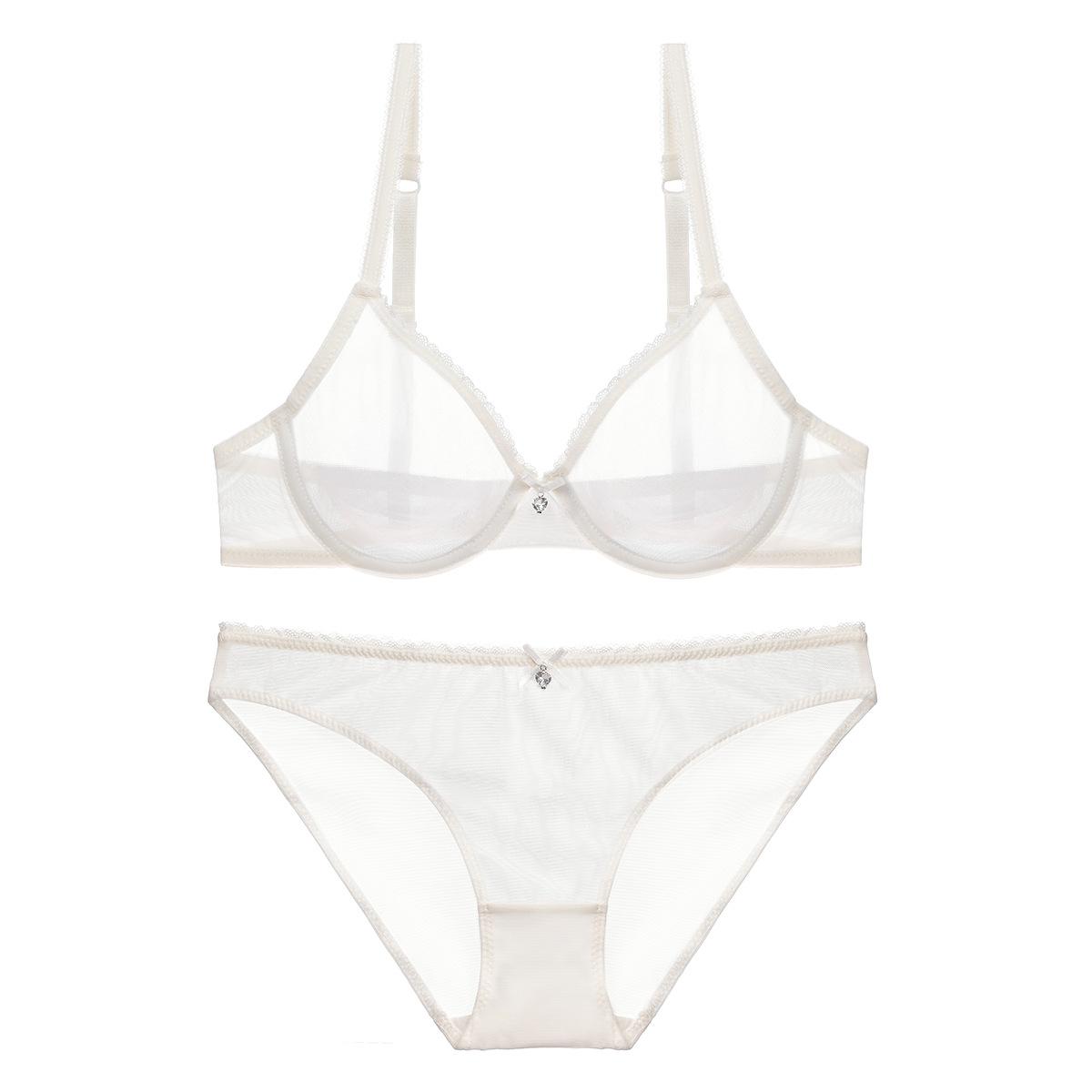 Französisch Ultra Dünne Dessous Set Sexy Mesh Transparent Bh Set Frauen Spitze Unterwäsche Sommer Atmungsaktive Bralette Weibliche Dessous 90d weiß