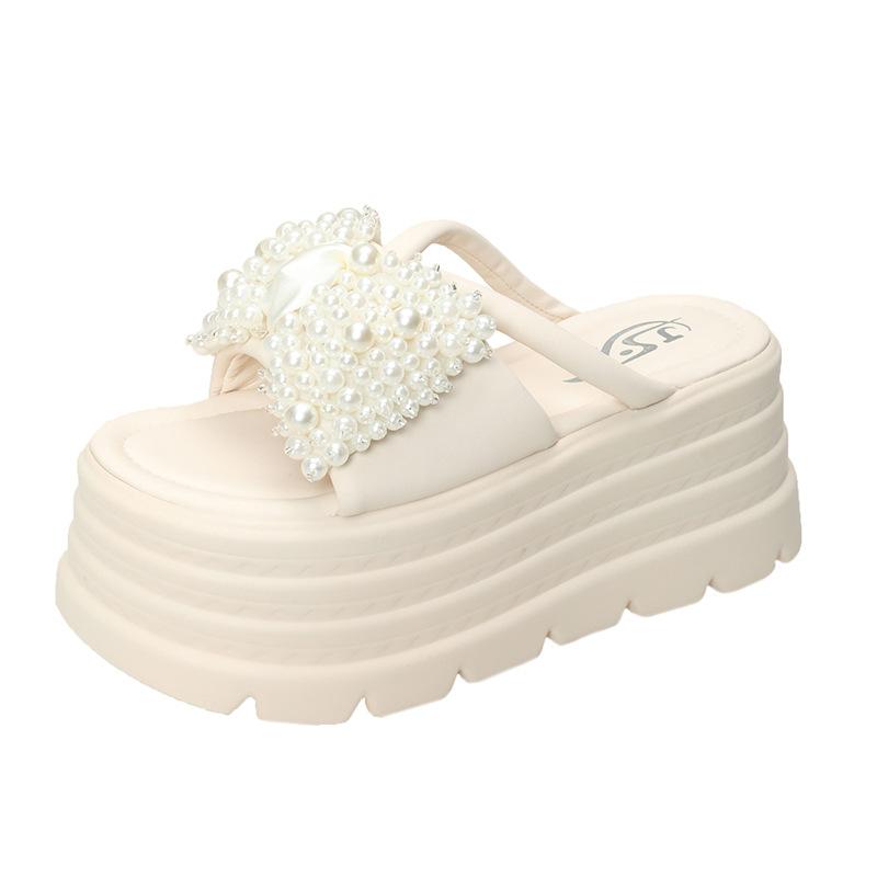 Platform sandals women's shoes shoes summer wear new pearl beach one-word drag