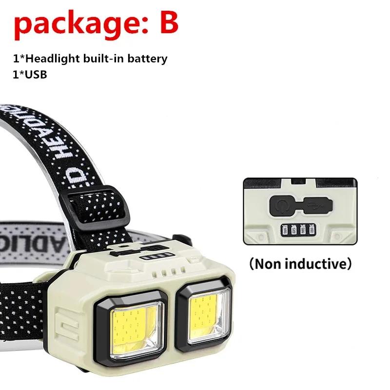 Powerful Induction COB LED Headlamp USB Rechargeable Head Flashlight Work Light Outdoors Camping Search Light Fishing Head Torch