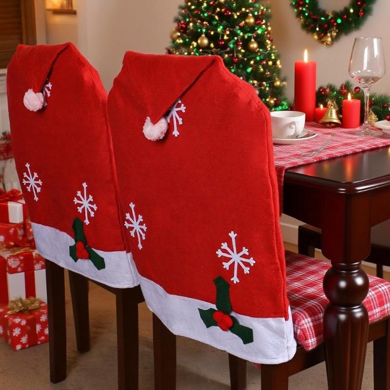 Christmas Chair Covers Red Snowflake Design Santa Chair Covers Non-Woven Fabric Polyester Chair Slipcovers for Home Decorations
