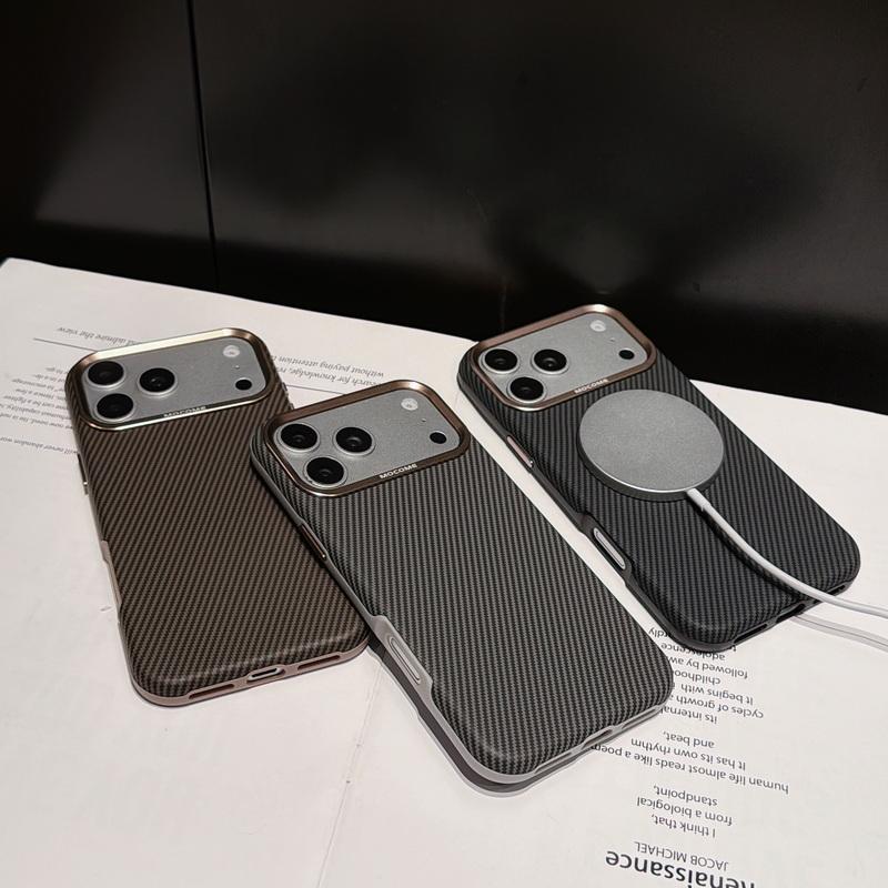 Case For iPhone 17 Pro Max Luxury Carbon Fiber Texture Leather Hybrid TPU Built-in Metal Plate Strong Magnetic Cover For iPhone 16 15 14 13 Pro Max