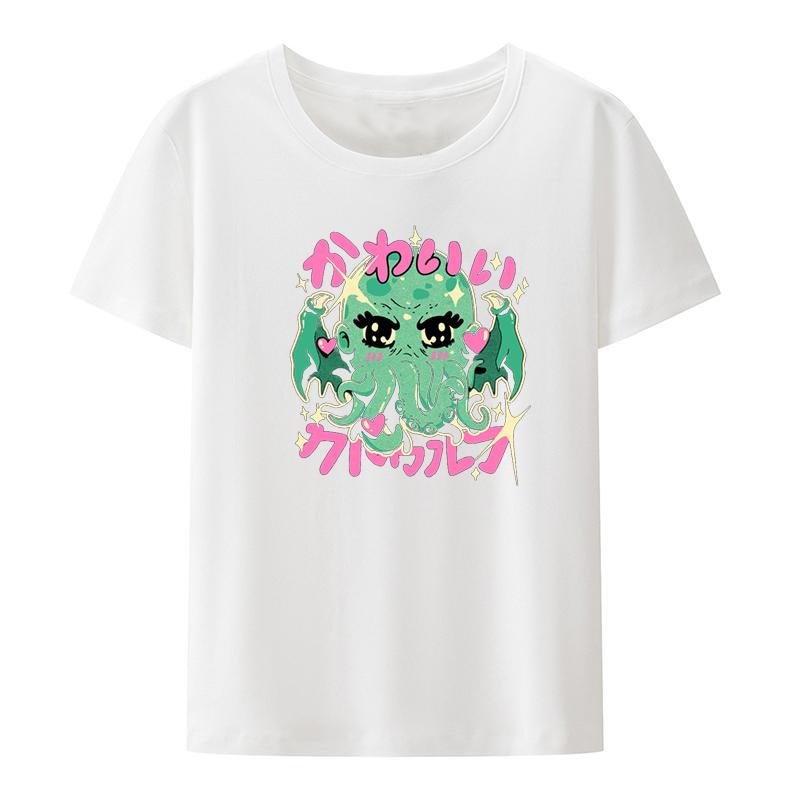 Cutethulhu Loves Funny Graphic Character Interesting Print Tshirt Blouse Poleras Mujer Womens Cropped Leisure Student Roupas S