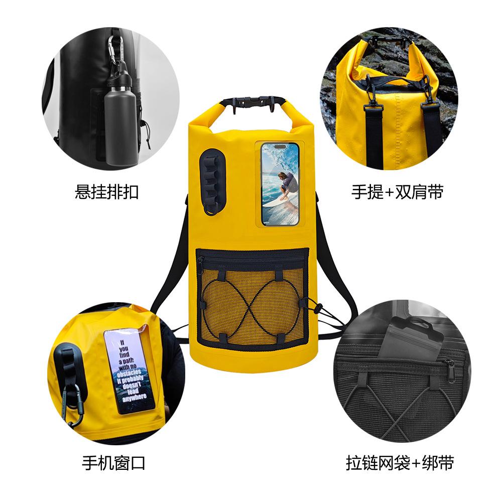Multifunctional Pvc Waterproof Bucket Bag, Mesh Bag, Strap, Mountaineering Waterproof Backpack, Traceability, Camping Waterproof Bag