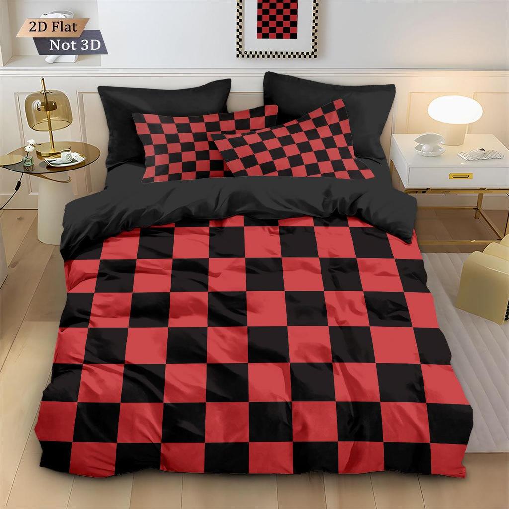 Geometric Colorful Checkerboard 3D Printed Brushed Duvet Cover Set