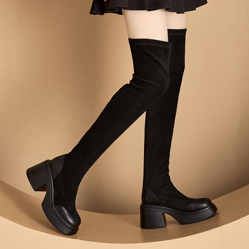 Stiefel mit dicker Sohle Damenstiefel Herbst und Winter neue Stiefel kleine dünne Stiefel dicker Absatz Kniestiefel