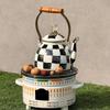 Checkered Black & White Enamel Kettle with Diamond Lid, Wooden Handle, Angled Spout, 2L Capacity - Classic All-Season Teapot