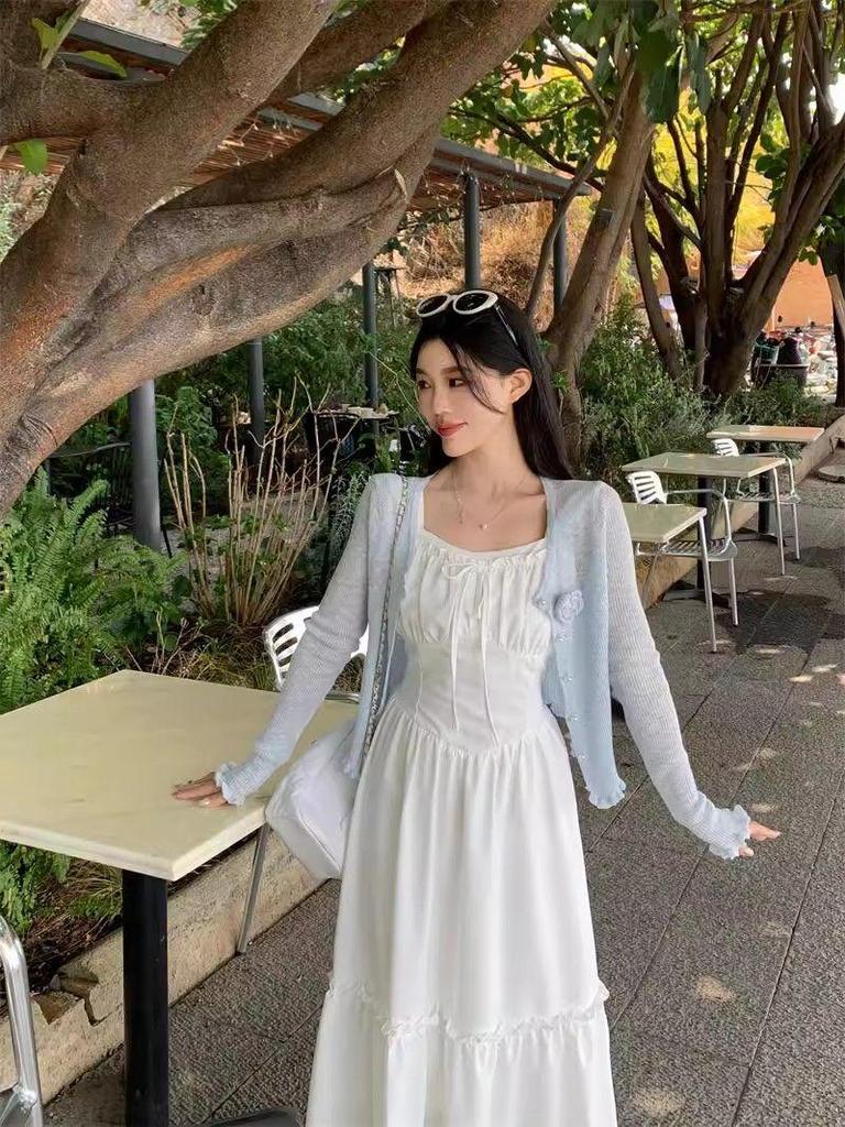 2026 White 'First Love' Sweet Spaghetti Strap Beach Vacation Dress