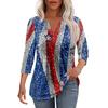 Women's Fashionable Casual Pleated  V Neck Solid Color Seven Quarter Sleeve T-shirt Top