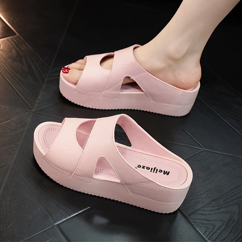 Order A Size Up Women's Slip-On Wedge Sandals Open-Toe Non-Slip Rubber Slippers