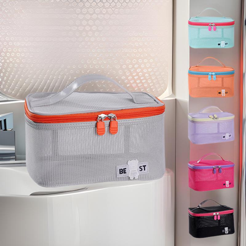 Women'S  Transparent Mesh Travel Cosmetic Bag Storage 1 Layer Toiletry Bag Large Capacity Make Up Organizer Bag