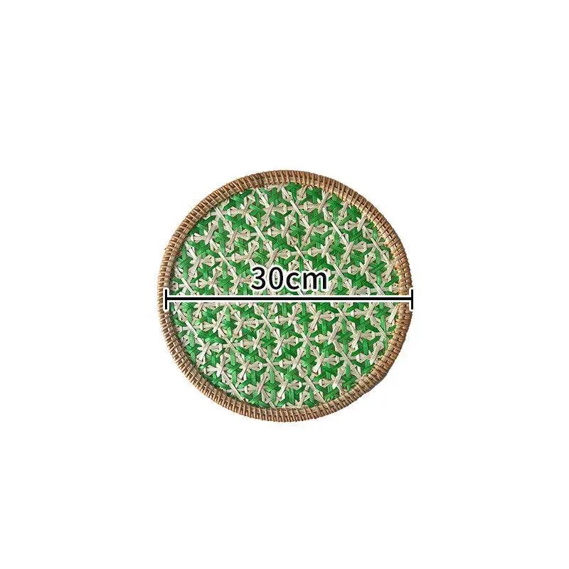 30/36cm Ethnic Style Color Handmade Rattan Tray Round Heat-resistant Teapot Pad Hotel Home Decor Dining Table Heat-insulate Pad