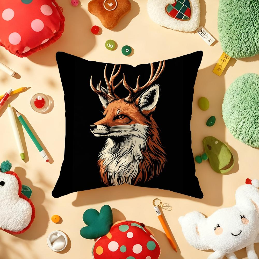 Cute Fox Cushion Cover Plush Fabric Soft Double-Sided Printed Sofa Warm Winter Home Child Gift Pillow Case