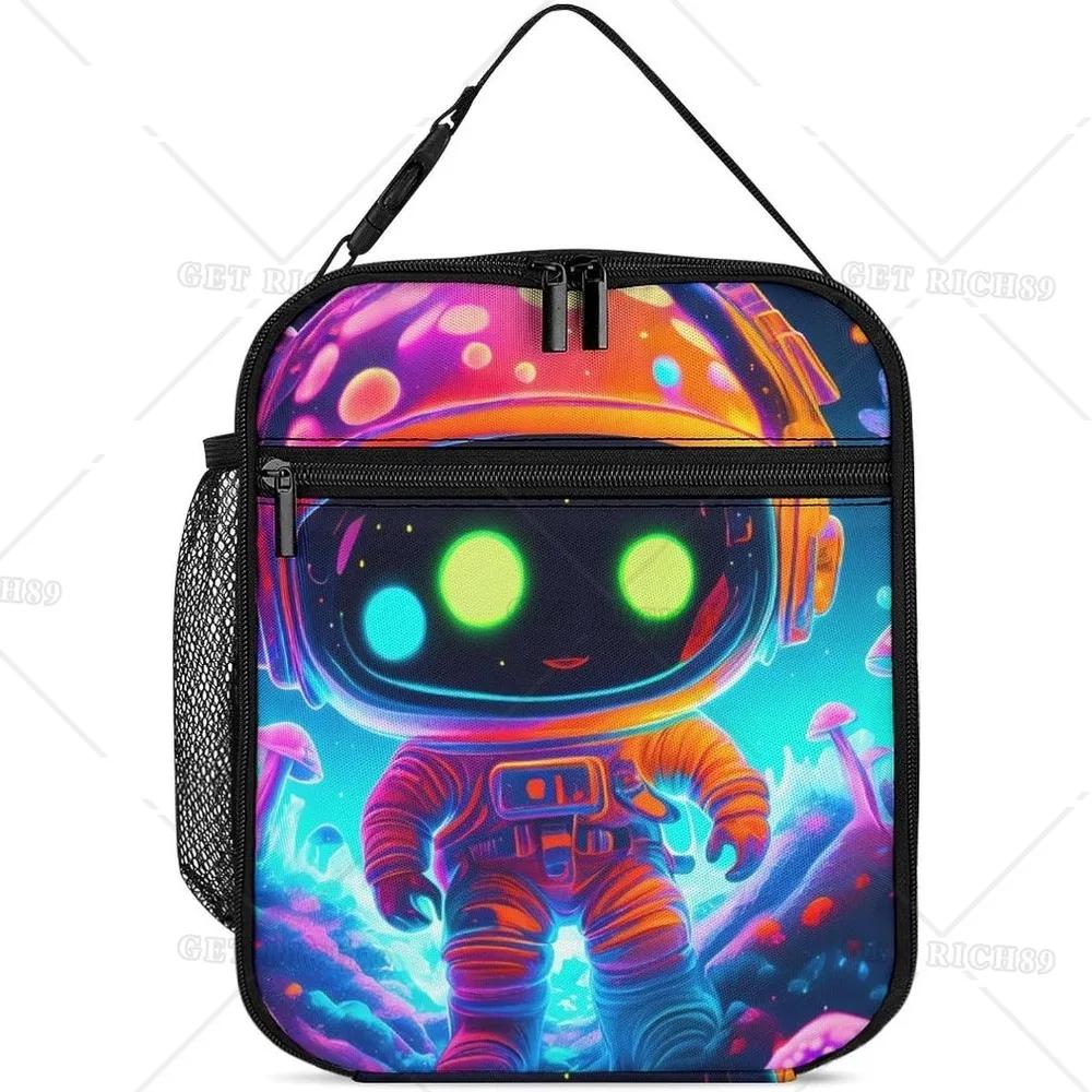 Trippy Astronaut Art Gourmet Lunch Box for Women Men Adults Work Picnic Hiking Beach - Waterproof Insulated Interior Handbag