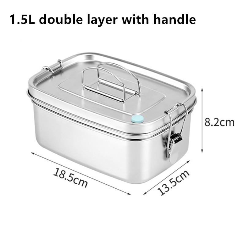 304 Stainless Steel Bento Lunch Box for Kids Adults Portable Double Layer Sealed Food Storage Containers for Work Picnic Tablewa