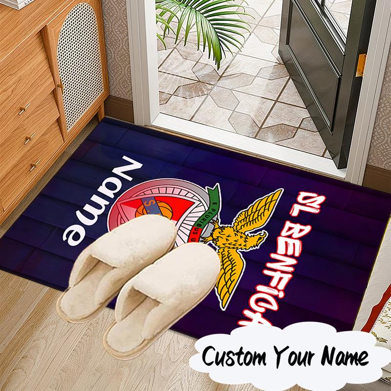 Custom Name Benfica Football Crest Rug for Living Room, Game Rooms, Office, Bedroom, Floor Mat Playful Design, fan gifts Christmas decor