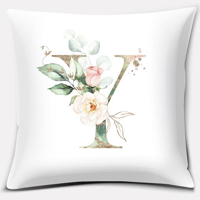 Green Flower Letter Series Pillow Gift Home Office Decoration Pillow Bedroom Sofa Car Cushion Cover Pillowcase