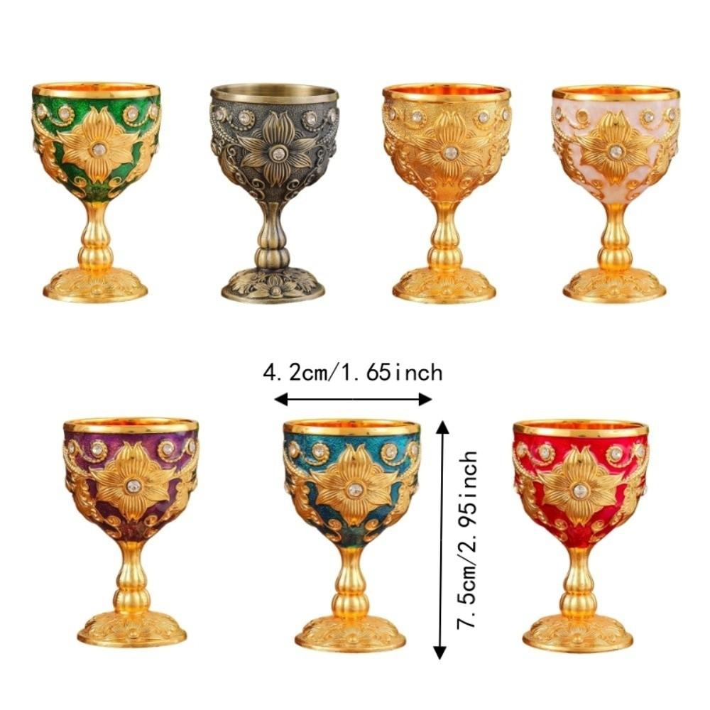 Flower Embossed Metal Chalice Goblet Rhinestone Decorative Vintage Wine Cup European Style Medieval Vodka Champagne Liqueur Cup