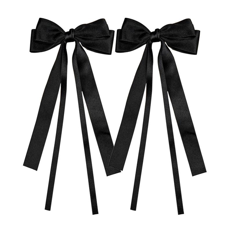 

2 шт., винтажная однотонная лента с двойным бантом, заколка для волос, шпилька для женщин и девочек, корейские заколки с большим бантом и длинными кисточками, аксессуары для волос чёрный