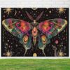 2D Mystical Tapestry - Vibrant Lunar Moth, Astrology Symbols & Starry Night Wall Art