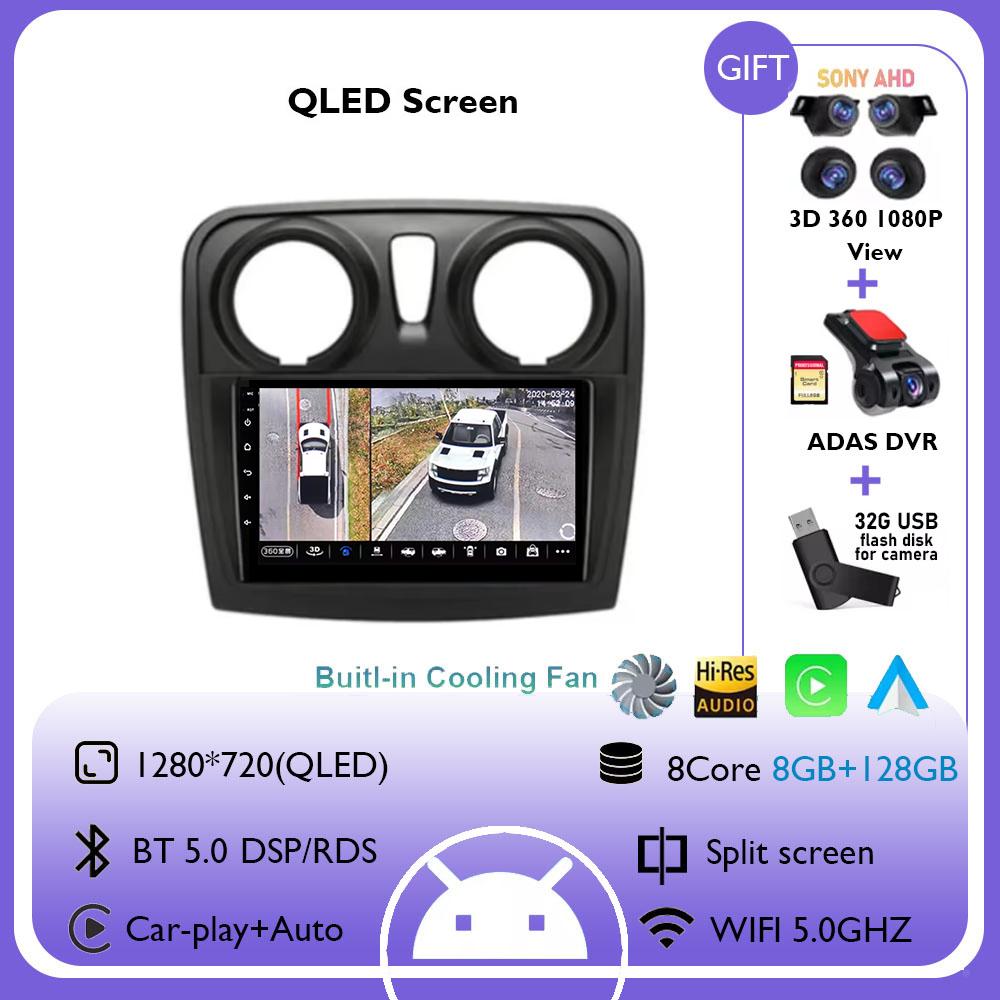 Android 14 Car Radio for Renault Logan 2 2012 - 2019 Sandero 2 2014 - 2019 Multimedia Navigation Carplay Auto Head Unit NO 2 Din