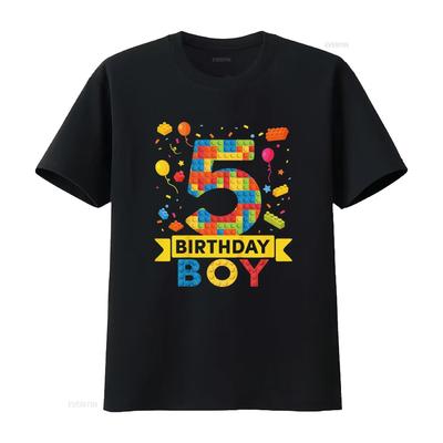 Kids 5 Year Old Building Blocks 5th Birthday Boy T Shirt Vintage Washed Stylish Comfortable Stretched Soft Homme Slightly