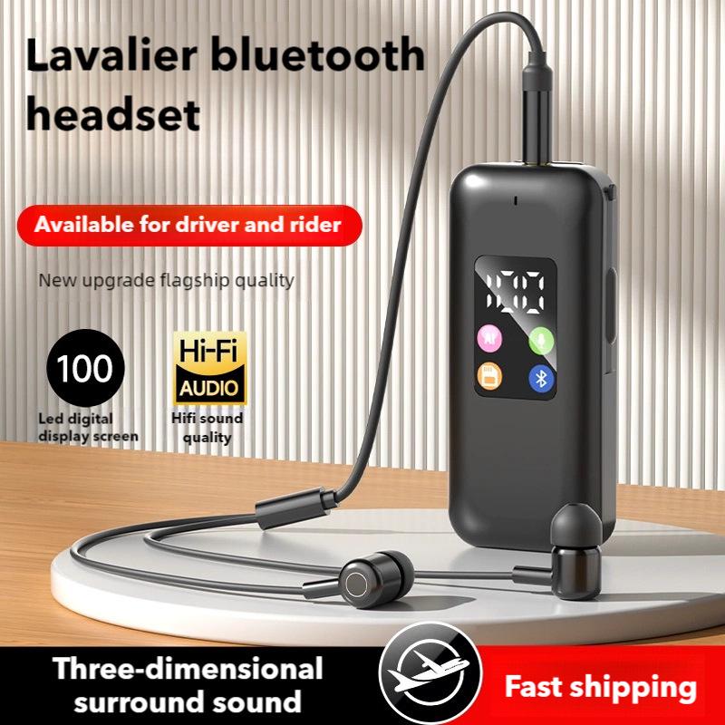 Dual-ear Bluetooth Earphones with Clip, Long-lasting Battery, Universal Compatibility, and Card Slot.