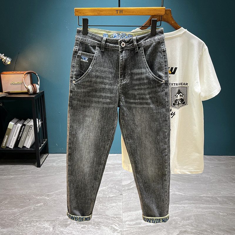 Men's Straight-Leg Jeans, New Spring/Autumn Fashion Brand, Slim-Fit Casual Cropped Pants with a Stylish and High-End Feel