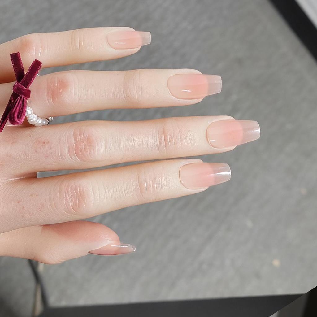 Nude Peach Pink Gradient Blush Medium-Long Press-On Nails - Xiaohongshu Favorite