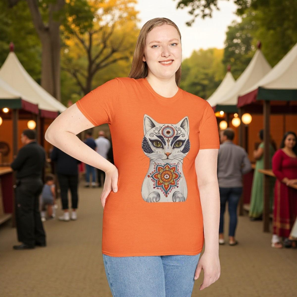 Bohemian Cat Tee | Mystic Yoga Cat Unisex Softstyle Shirt for Cat Lovers S