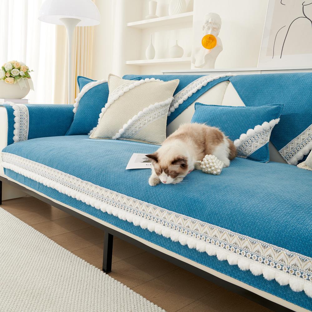 Fresh Cotton and Linen Sofa Cushion Four Seasons Universal Cushion Blanket Non-Slip Sofa Cover Cover Cloth