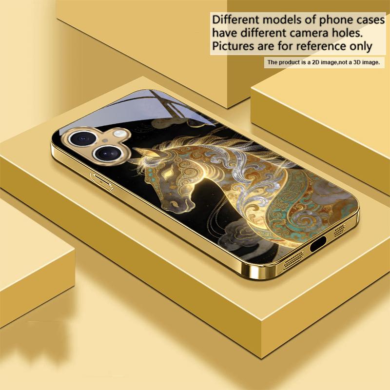 

Ruishou Golden Steed For IPhone 17Pro Max 16 17 Pro oMax 15 Pro 14 13 Plus 12Mini 11 Pro Max XR 16E Air Golden glass phone case iPhone 13 mini