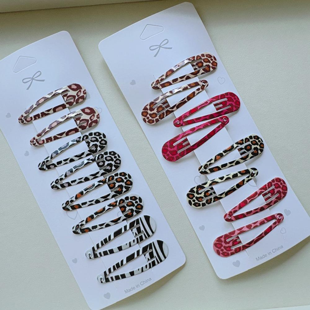 8pcs/set Leopard Print Hair Clips for Women Girls Vintage Geometric Star BB Clips Bangs Hairpins Barrettes Hair Accessories Set