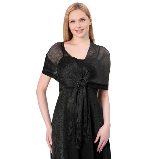 Metallic Shawl Glittery Glow Women Sparkling Wrap Tassel Bucket Design Formal Occasion Shawl Versatile Evening Shawl