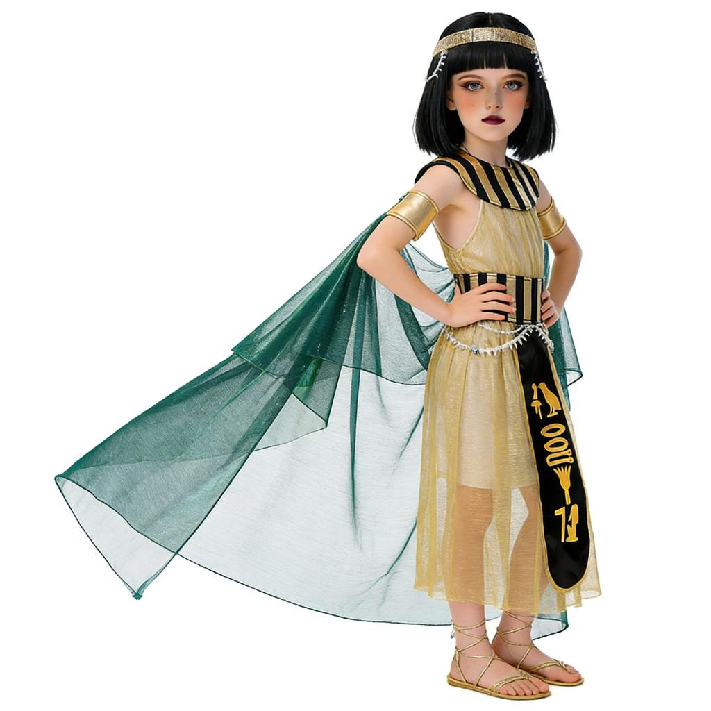 Childrens Halloween Egyptian Queen Costume Set With Headpiece For Stage Shows Girls