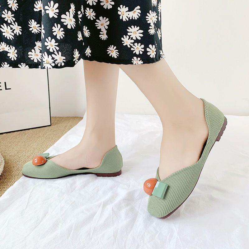 Square head shallow mouth small fragrant wind gentle single shoes women spring and summer 2025 new flat bottom one pedal bean shoes ladyshoes women