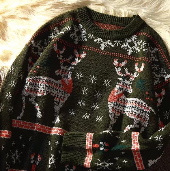 Cozy Couple New Year Sweater for Men and Women - Trendy Loose Knitwear Top for Autumn and Winter.
