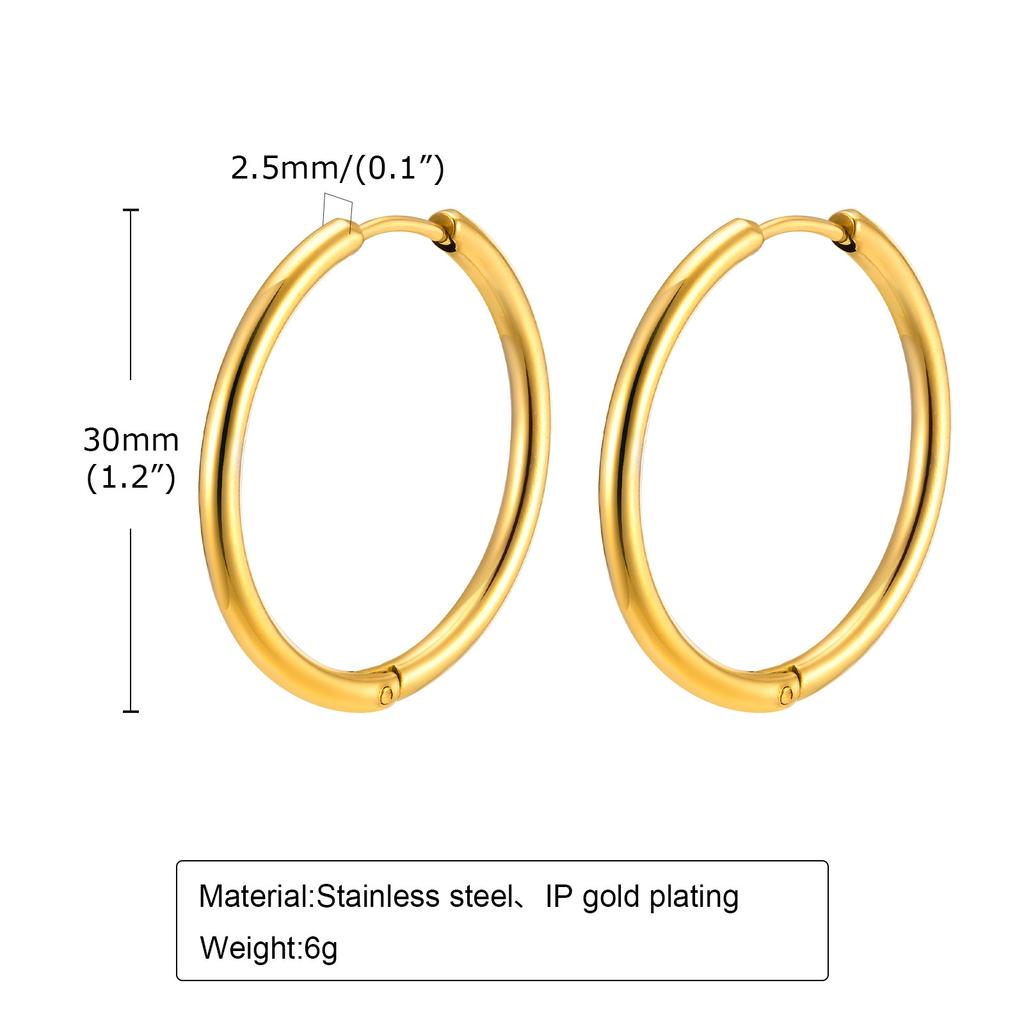 Wind stainless steel geometric large plain ring earrings plated with 18k gold simple earrings women's multi-specification 2mm, 4mm