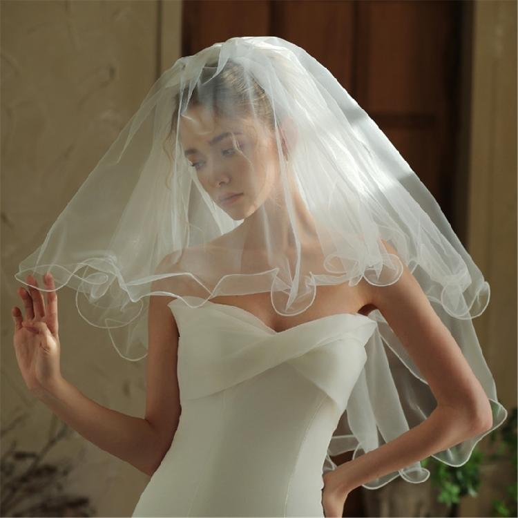 Bowknot Wedding Bride Veil with Rolled Edge Three Layer Bridal Veil Elegant Short Veil Bride Bridesmaid Hair Accessories