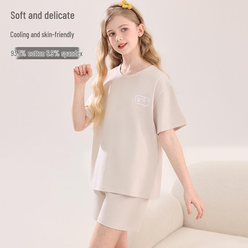 2026 Girls' Lycra Cotton Pajamas: Breathable, Cool Homewear Set for Kids