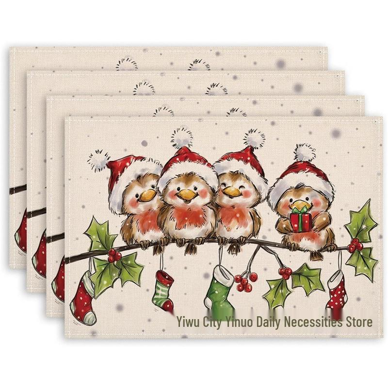 Christmas Snowman & Snowflake Plaid Insulated Placemat - Festive Table Decoration