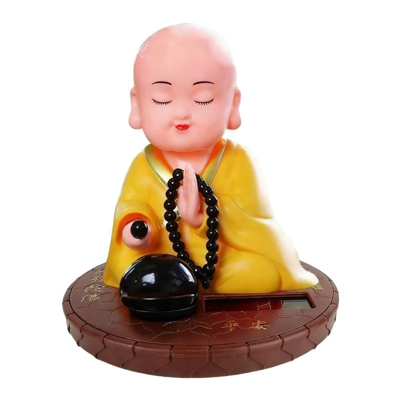 Shaking Monk Sculpture Solar Powered Car Decors Ceramic Decorative Figurine Symbolizing Fortune And Wisdoms