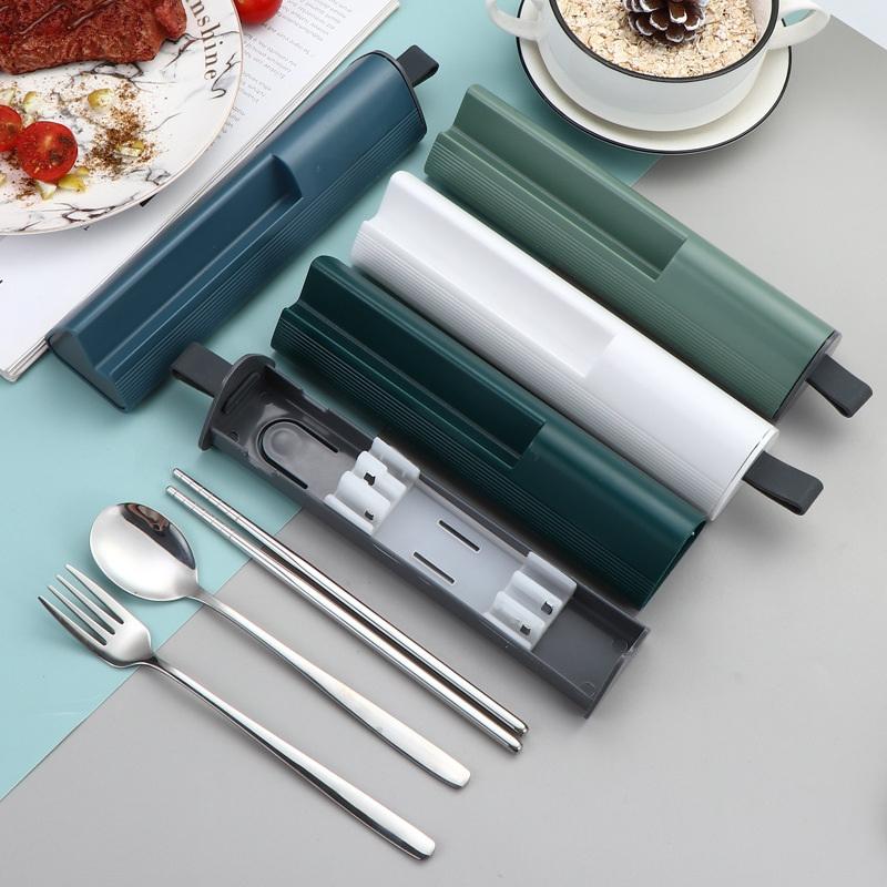 1Set Portable Stainless Steel Cutlery - Fork Spoon Chopsticks With Case Travel Camping Reusable Flatware Utensils Gadgets