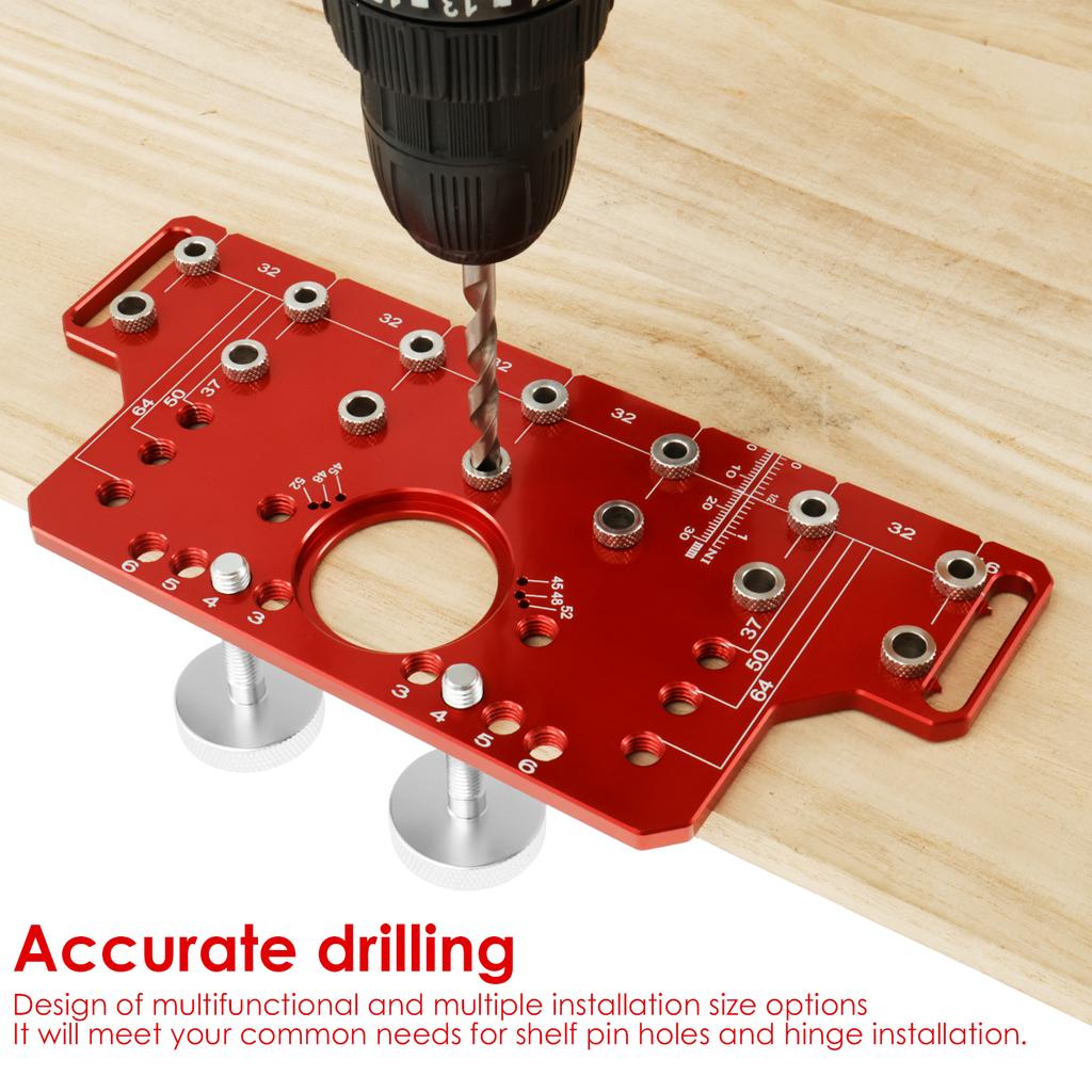 2-in-1 Shelf Pin Jig  and  hinge jig Aluminum Alloy Furniture Drilling Locator Adjustable Cabinet Hole Drilling Template