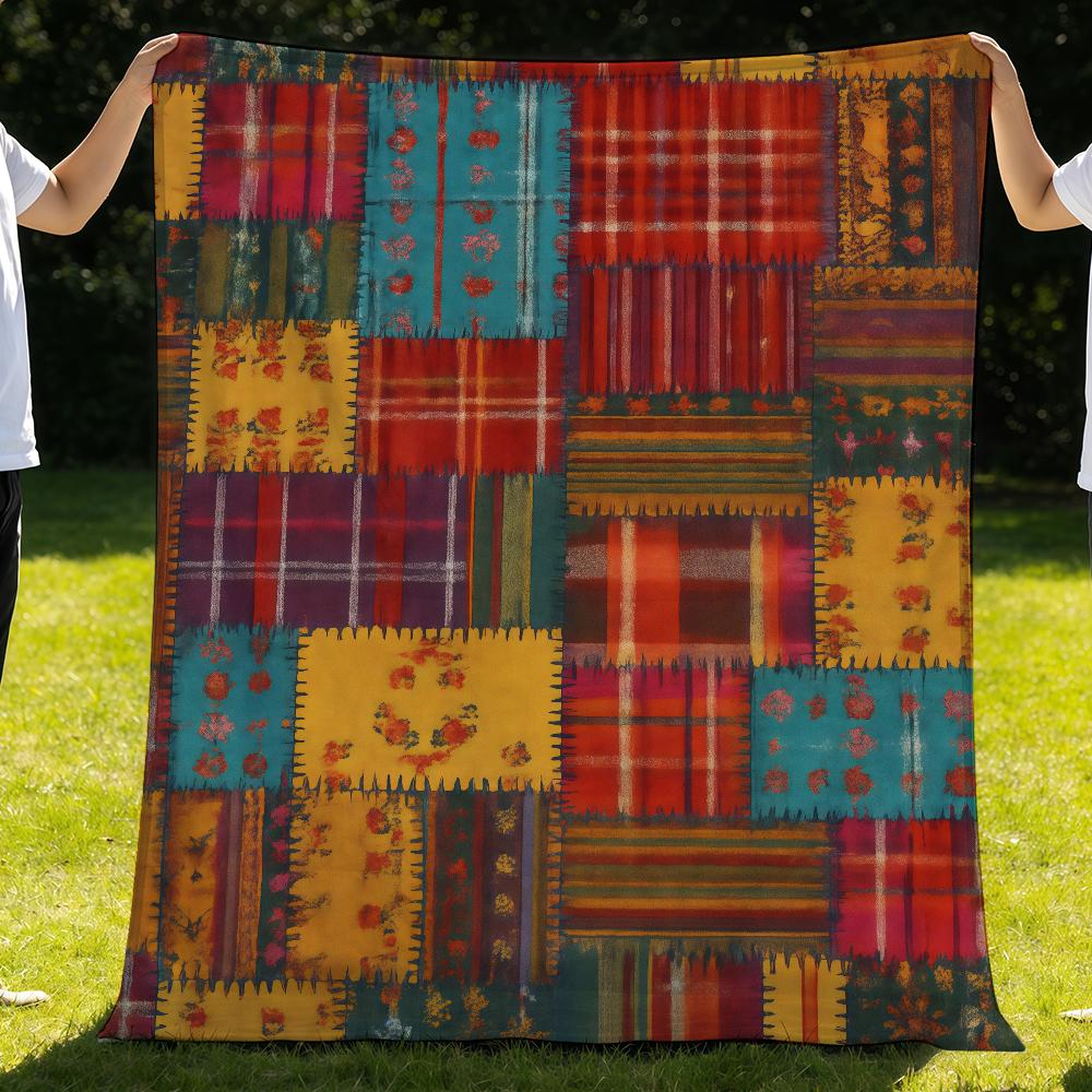Bohemian Patchwork Blanket Soft Warm Furry Throw Super Kids Toys Bed Sofa Car Cradle
