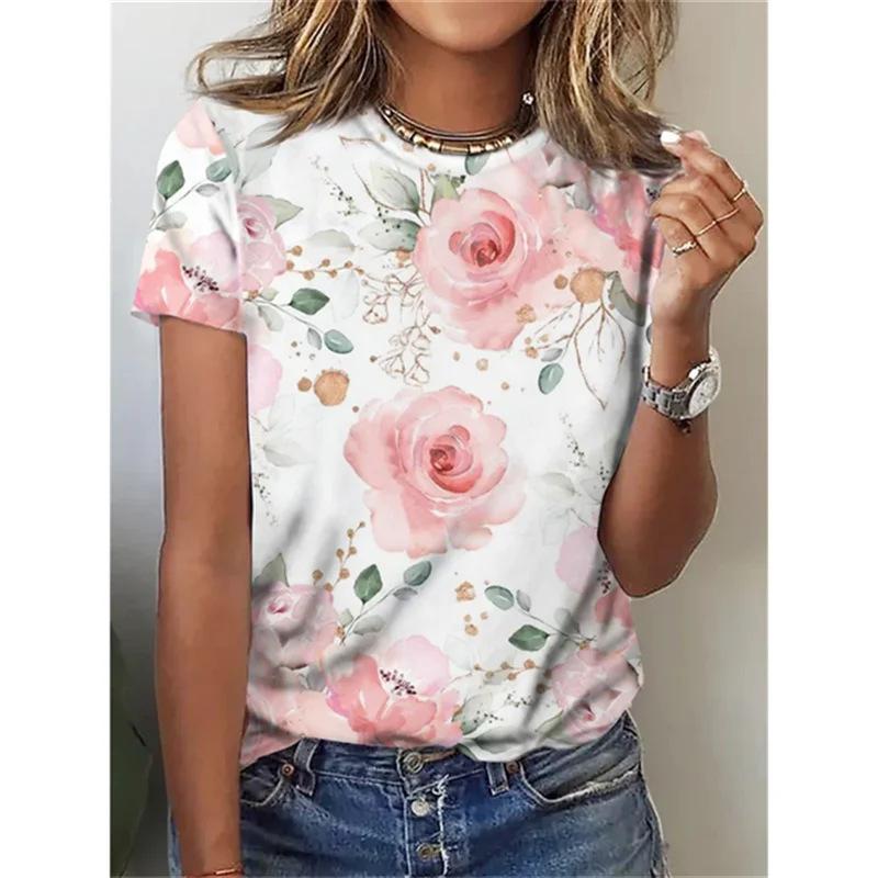 Women's 3D T-shirt with Digital Printing Round Neck Loose Short Sleeved T-shirt