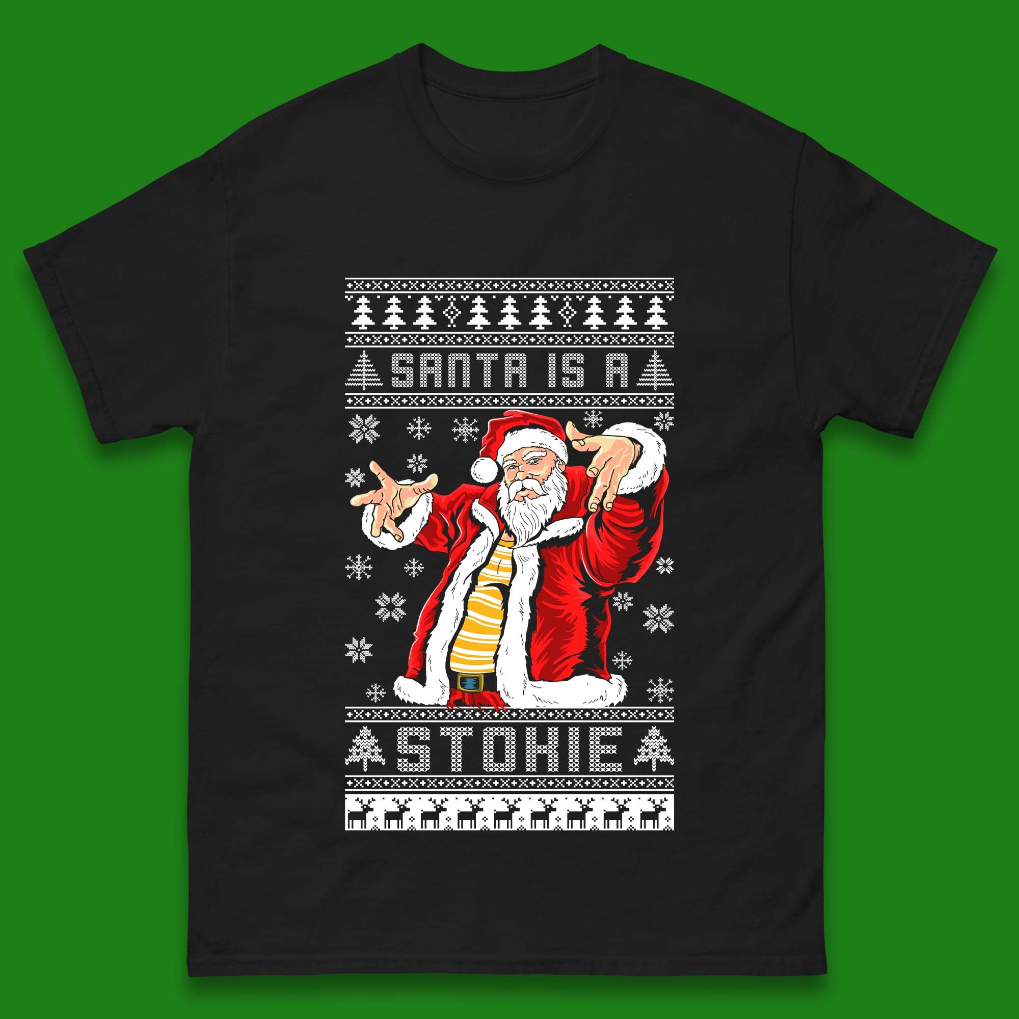 Santa is A Stokie Christmas Mens T-Shirt Womens Tops Tees L